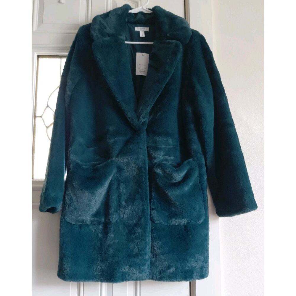 Cara Santana X Nine West Coat Womens Small Green Faux Fur Lined Pockets Overcoat